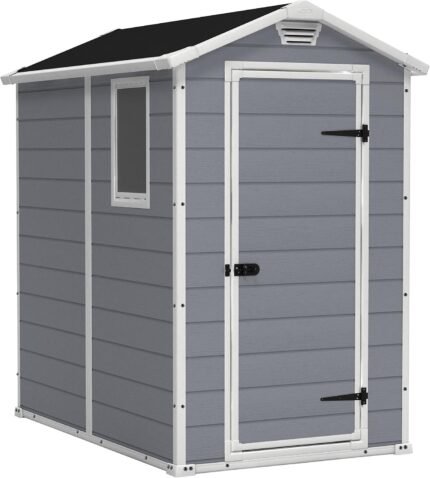 Durable sheds for backyard with 131.8 cubic feet storage, skylight, and lockable doors for secure outdoor organization.